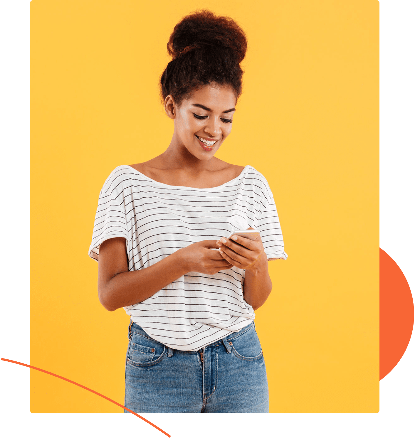 Smiling woman on phone Smiling woman looking at phone